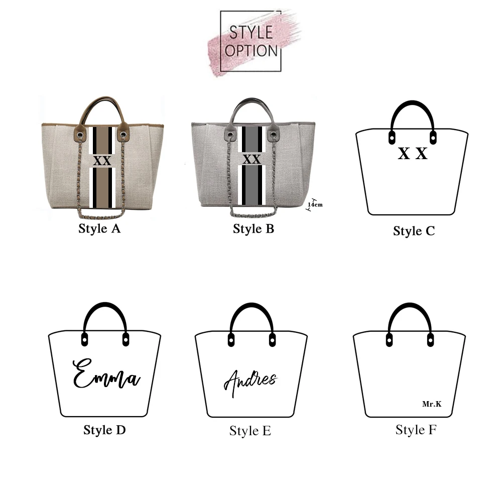 Personalized Monogram Tote Bag Beach Holiday Handbag Customised Stripe Initials Chain Handbag  Bridesmaid Proposal Bag