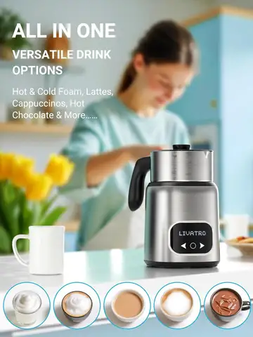 Intelligenter Milchaufschäumer 14-in-1, IH-Heizung und 3-Temperaturregelung, mit 21oz und 13,5oz abnehmbaren Bechern für Latte, Milchdampfer für Kaffee