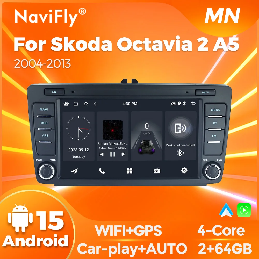 Navifly 8inch Android 15 Car Multimedia Player For Skoda Octavia 2 A5 2004-2013 Wireless Carplay Auto Radio GPS Navigation 2DIN