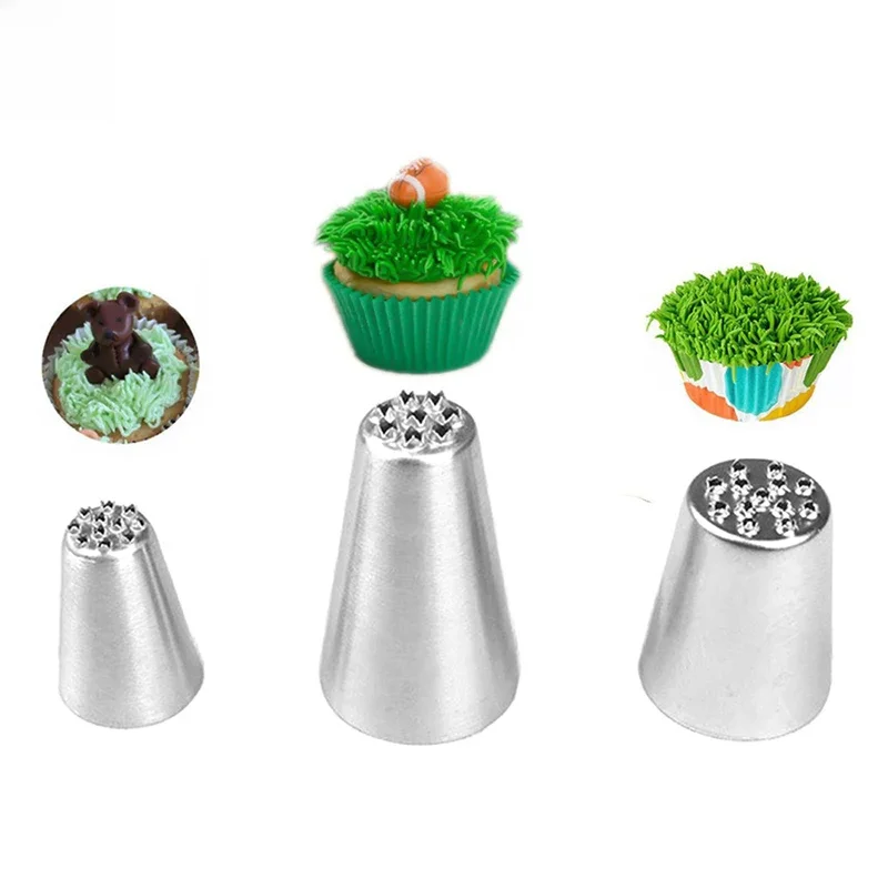 Ensemble de pointes de décoration de gâteau, crème d'herbe, buse, tête de Cupcake, outils de décoration de gâteaux, paille de pâtisserie, tuyauterie en acier inoxydable, glaçage, 1/3 pièces