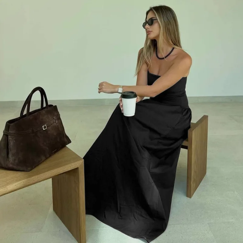 2025 المرأة أنيقة المرقعة حمالة فستان طويل مثير سليم ألف خط أكمام التباين اللون ماكسي فستان الصيف حفلة الزي