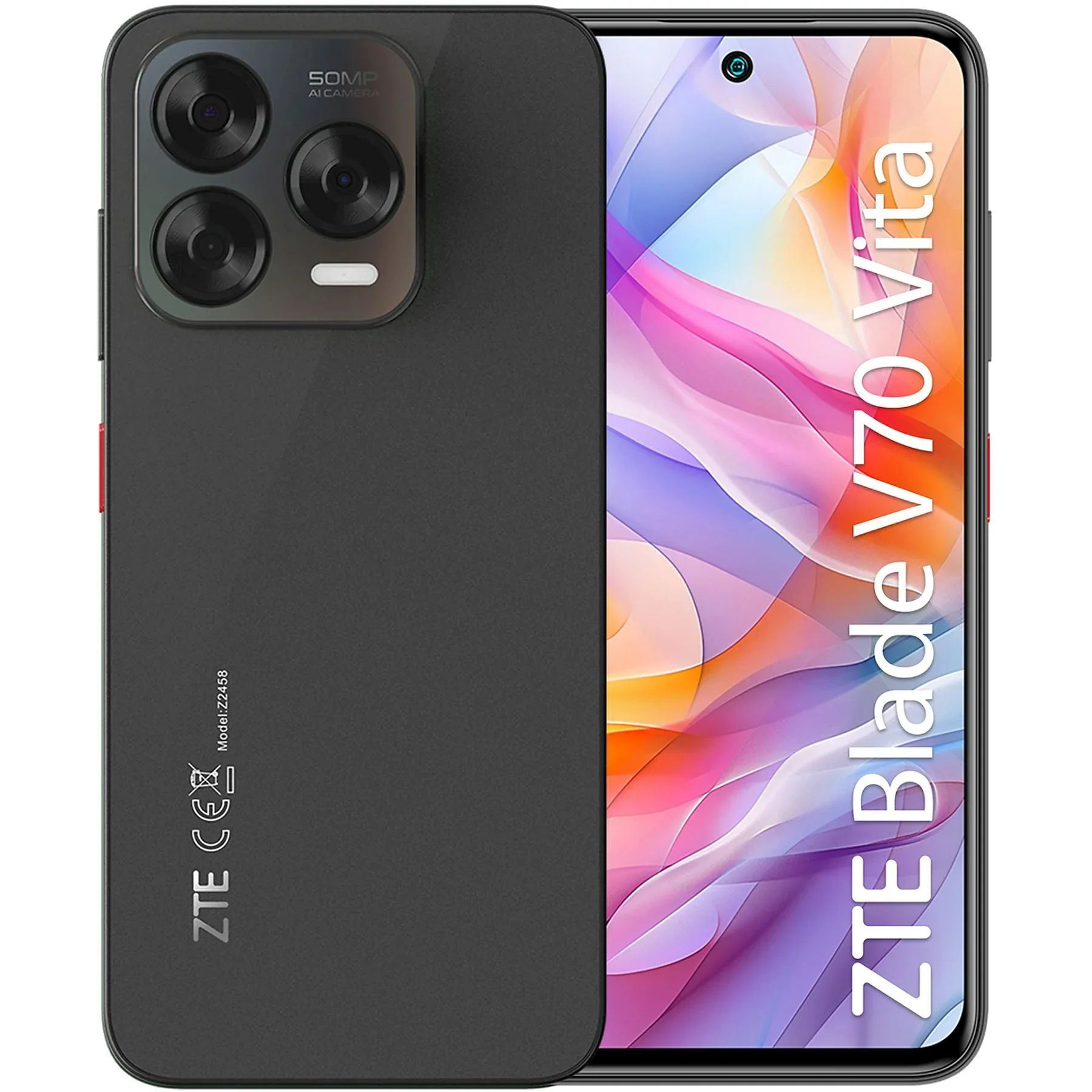 Teléfono Inteligente ZTE V70 Vita, Pantalla HD+ de 6.7 Pulgadas y 120 Hz, 8 GB/256 GB, Cámara IA de 50 MP, Batería de 5000 mAh con Carga de 22.5 W, Android 14, Doble SIM, Gris Piedra
