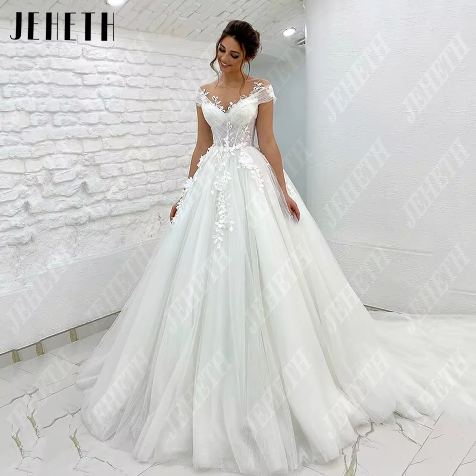 JEHETH  Princess Wedding Dress off The Shoulder 3D Lace Appliques Boho Bride Dresses Vestido De Novia Ball Gowns Customized 2025