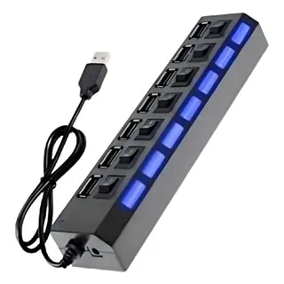 Hub Adaptador USB 3.0 7 Portas Multi Plug and Play HD Extensor Pen Drive Mouse Teclado Acessórios com Interruptor Liga Desliga L
