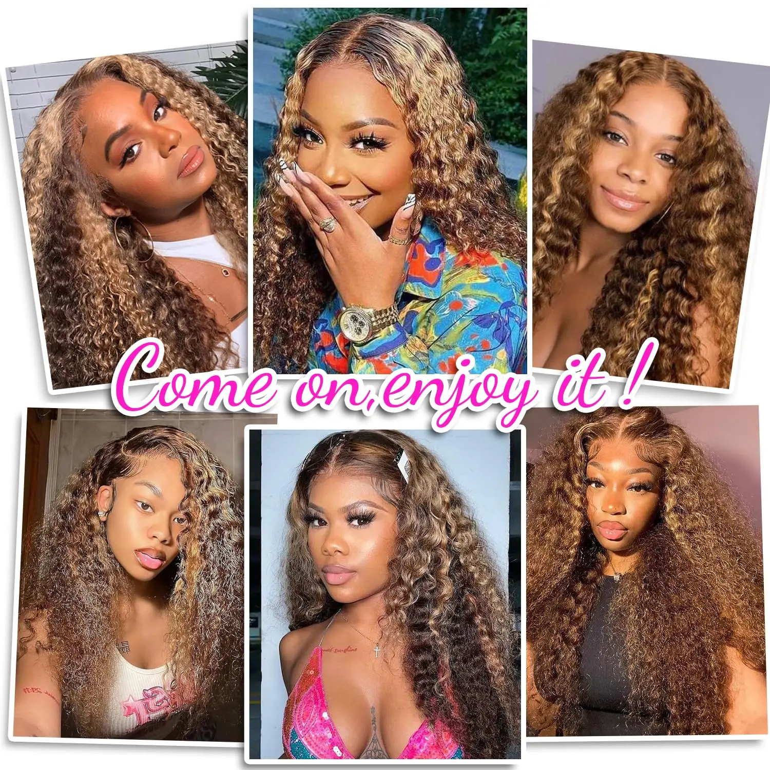 Wig Rambut Asli 13x4 Highlight Deep Wave Lace Front, Kepadatan 200% Warna Ombre P4/27, Wig Rambut Asli Keriting Frontal Untuk Wanita, Sudah Pre Plucked