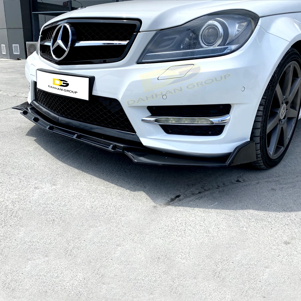 Mercedes C Class W204 C204 2007 - 2014 Brabus V3 Style 3 Pieces Front Splitter Lip Blade Extension Gloss Piano Black ABS Plastic