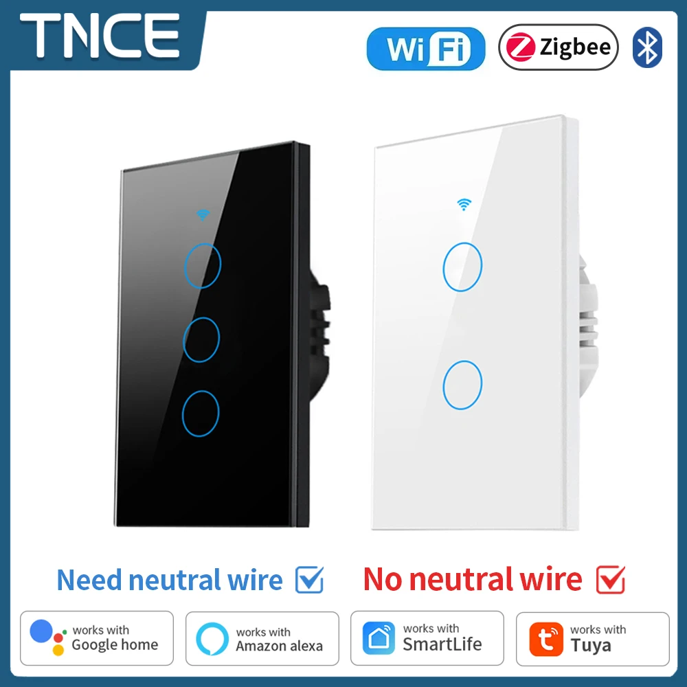 TNCE Tuya WiFi/Zigbee Smart Touch Sensor Light Switch Smart Wall Touch Switch Smart Life Work with AlexaGoogle Home 1/2/3/4 Gang