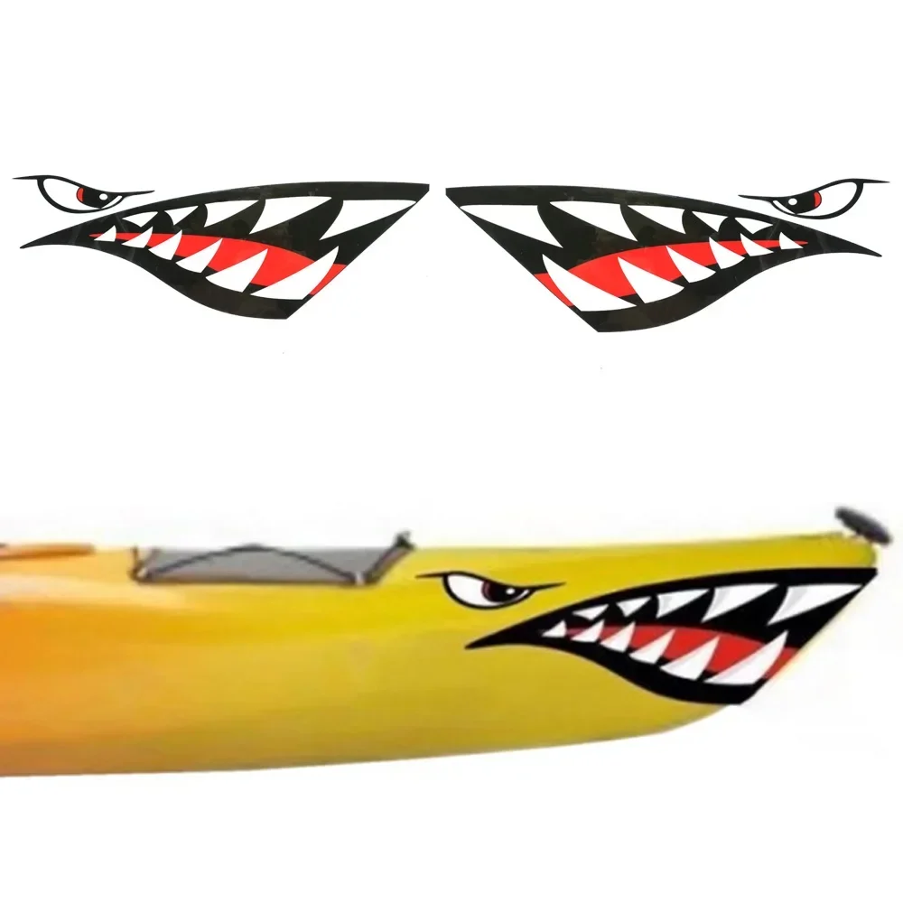 2PC Kajak Aufkleber Wasserdichte Shark Zähne Mund Aufkleber Aufkleber Kanu Schlauchboot Marine Boot