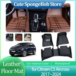 Car Leather Floor Mat for Citroen C5 Aircross 2017~2024 Anti-dirty Foot Interior Liner Waterproof Carpet Pad Custom Accessories