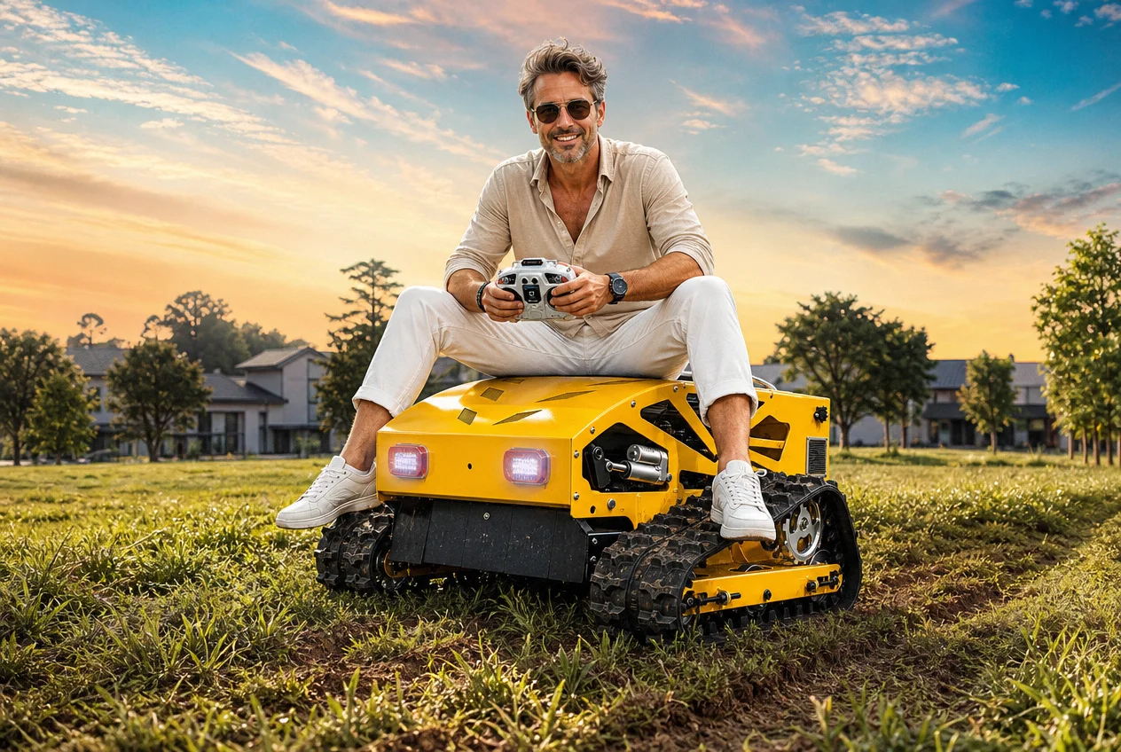 Remote Control Grass Cutter, Customized Track Structure Anti‑Slip Crawler Lawn Mower for Mountain and Backyard Maintenance