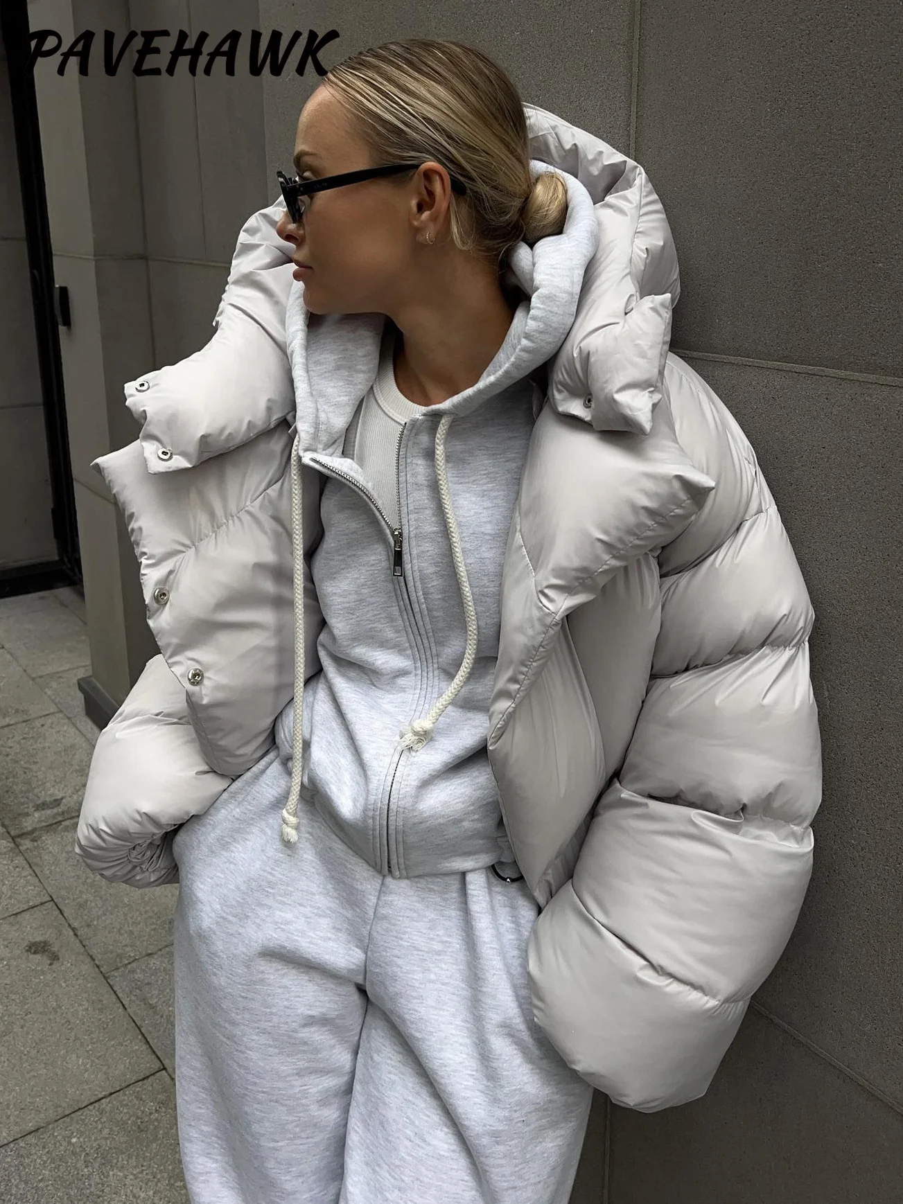 Women Hooded Winter Quilted Jacket Thick Warm Solid Streetwear Zipper Loose Down Parkas Streetwear Office Ladies Puffer Outwear