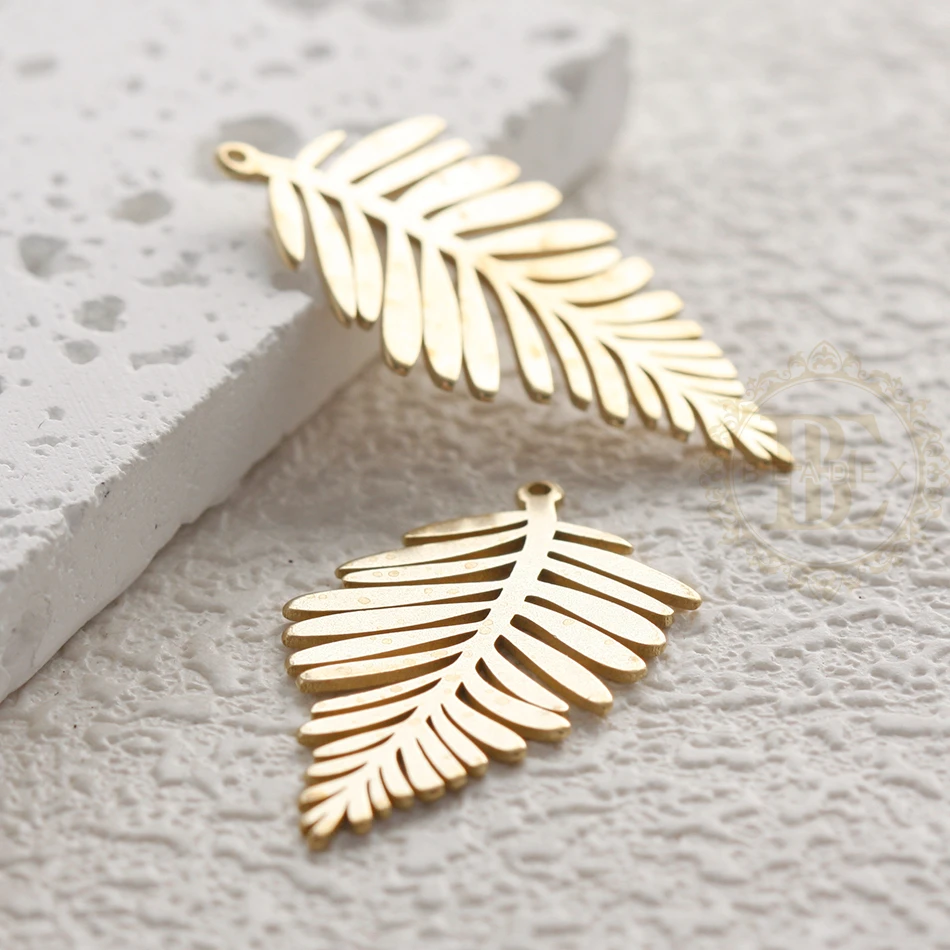 2 Pieces Laser Cut Solid Raw Brass Charm - Leaf 34.5x19mm (4902C-3)