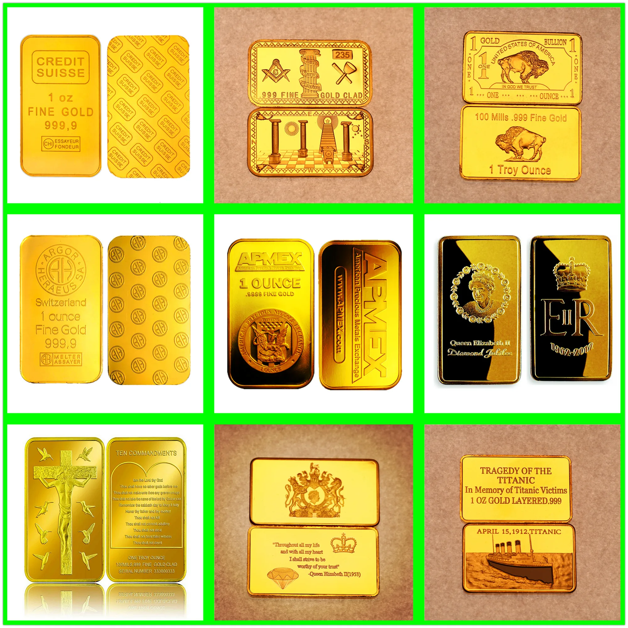 1 أوقية 24K مطلية بالذهب الولايات المتحدة ألمانيا السويسرية الأسترالية الذهب بار السبائك جمع العملات التذكارية هدية
