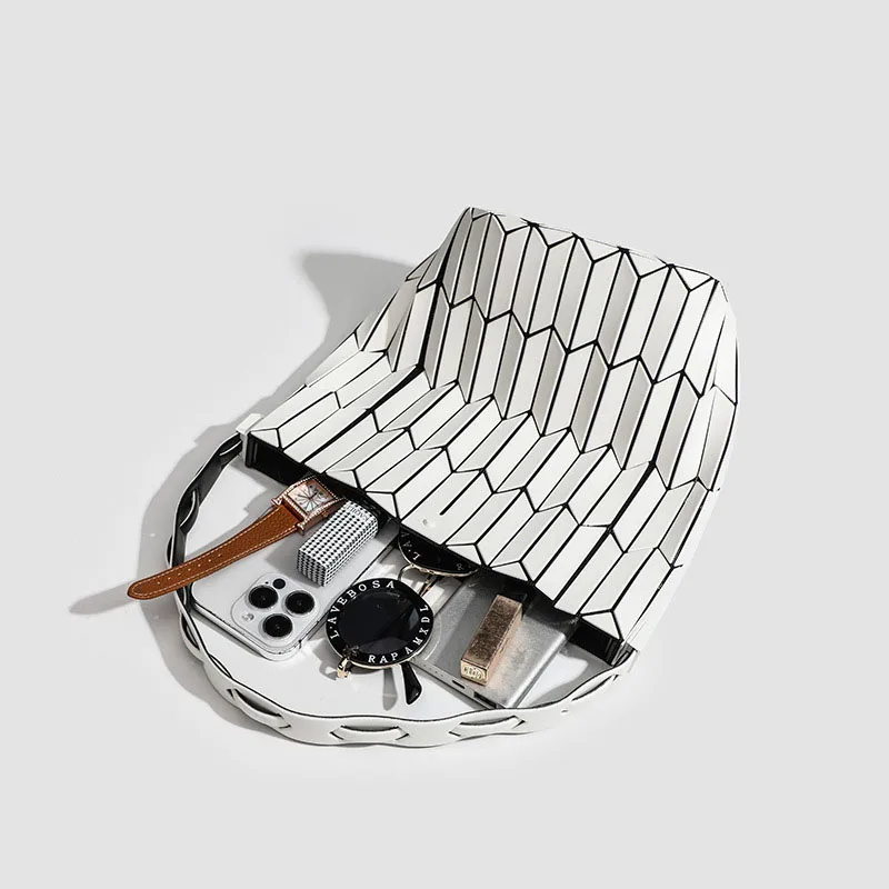 Bolsa balde feminina com padrão geométrico, bolsa de ombro versátil para deslocamento, compras, saída, bolsa de uso diário, parte noturna