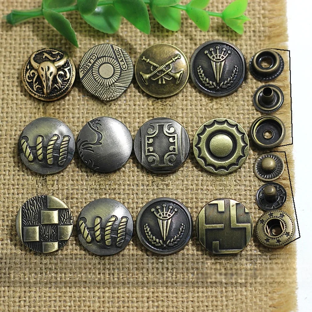 Vintage design DIY zatrzask metalowy zestaw przycisków skórzane ubrania rzemieślnicze ręcznie torby akcesoria 50 zestawów/partia — zdjęcie 2