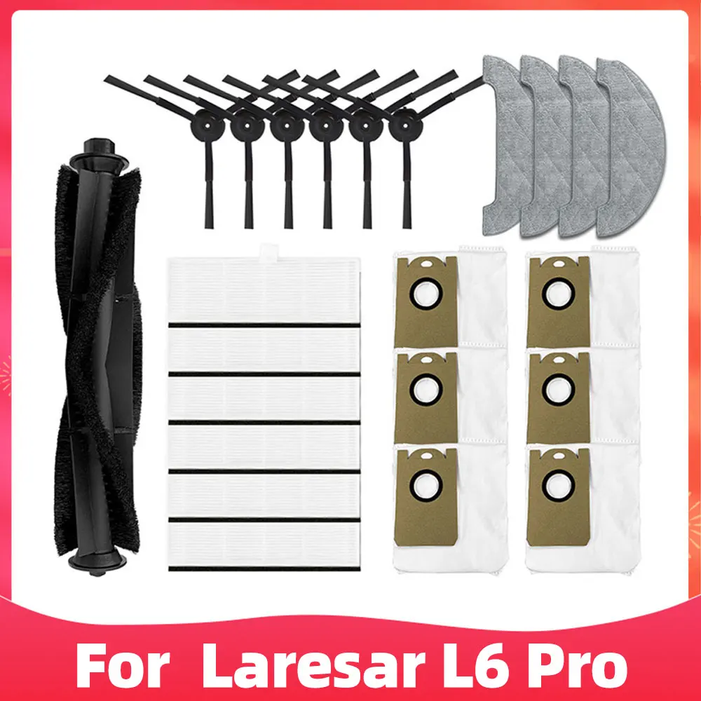 Pièces de rechange pour aspirateur robot Laresar L6 Pro, brosse principale, brosse latérale, filtre Hepa, vadrouille, chiffon, sac à poussière