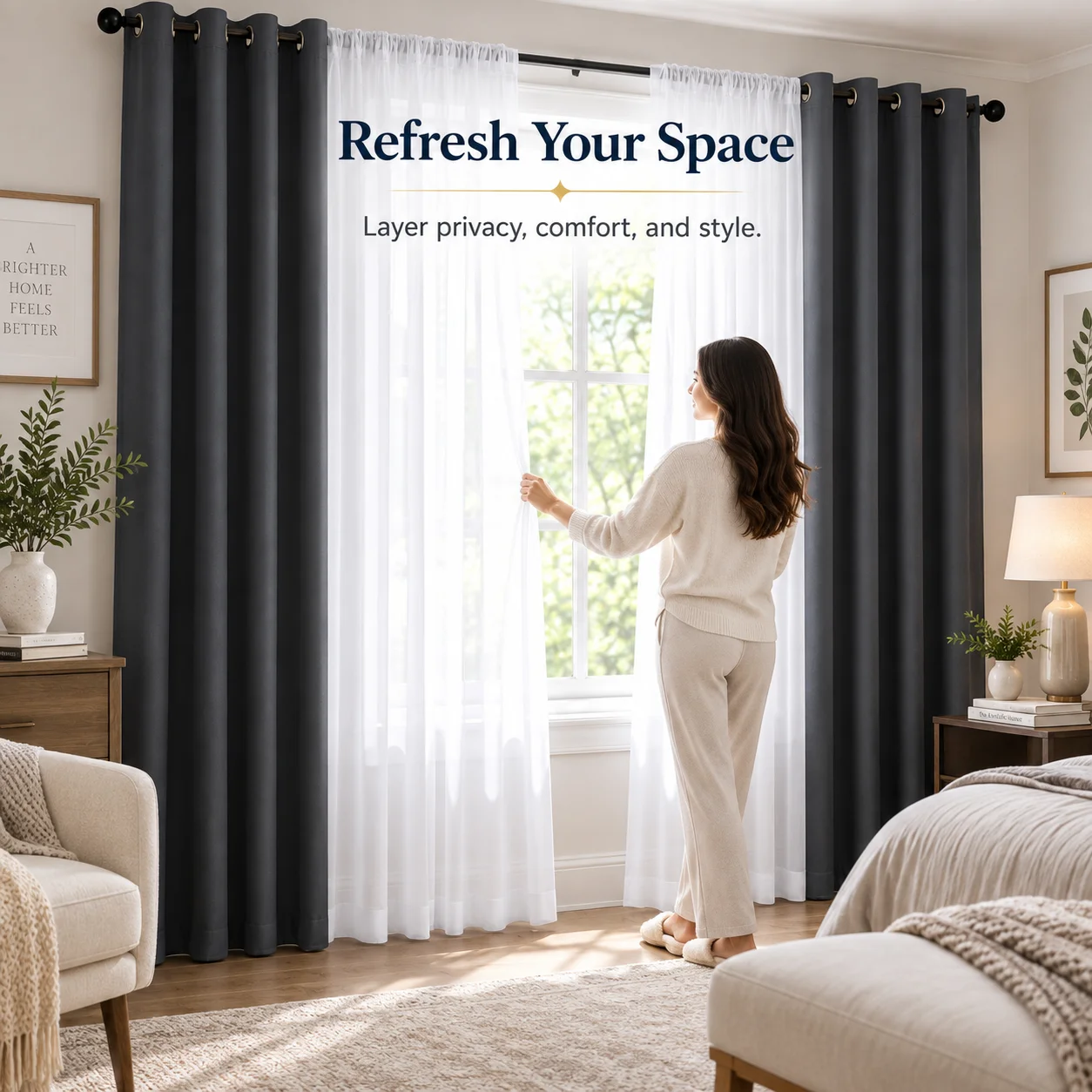 Grommet Blackout Curtains & Rod Pocket Sheer Panels – 2-in-1 Window Treatment Set – Thermal Insulated Darkening Curtains with Light Filtering Voile for Bedroom