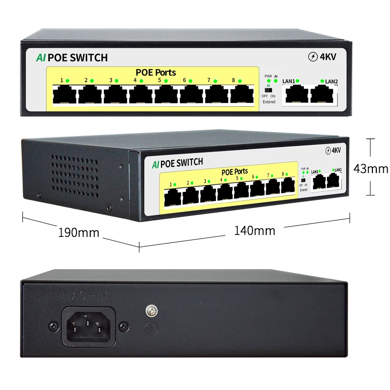 STEAMEMO HY Series 8 Port POE Switch 100MUplinked 120W Built-in Power Supply Suitable for IP Camera/Wireless AP