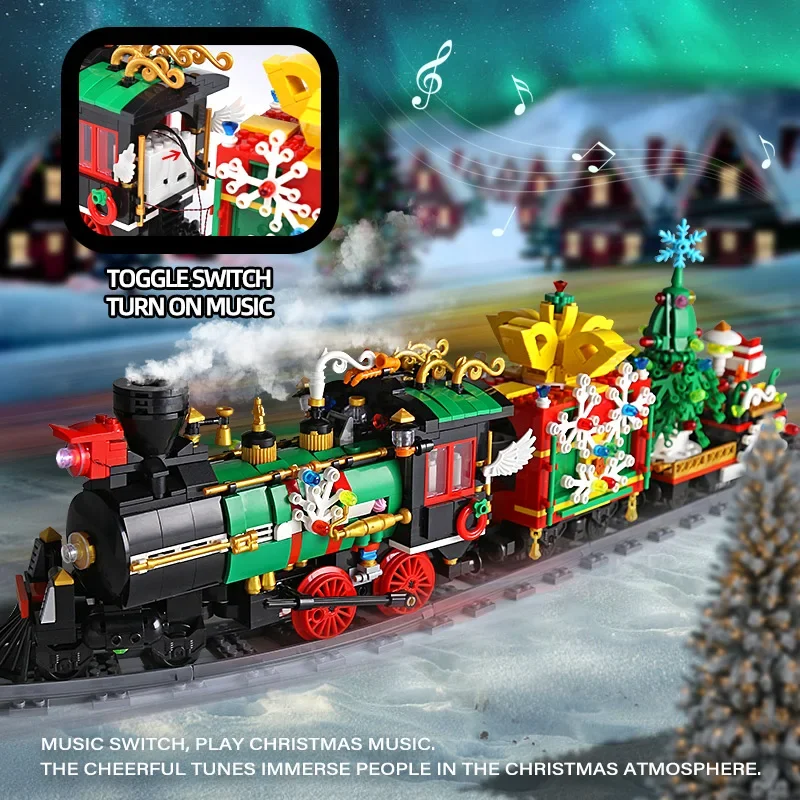 Electric Christmas Building Block The Motorized Winter Holiday Train Model Assembly Decoration Kids Train Model Gifts for Boys