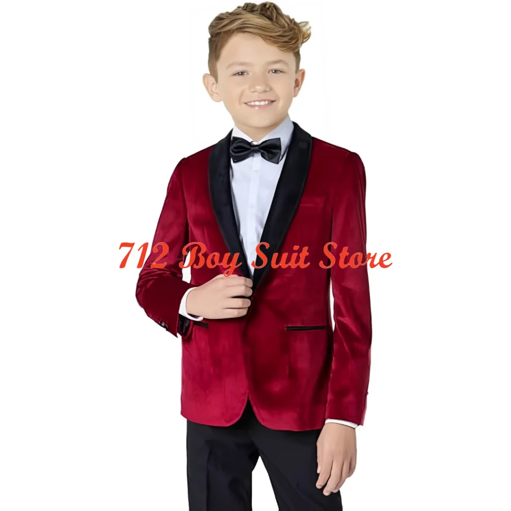 Fashion Boys Suit Formal Shawl Lapel Velvet Tuxedo 2 Pieces Boy Outfit Blazer for Wedding Prom Party