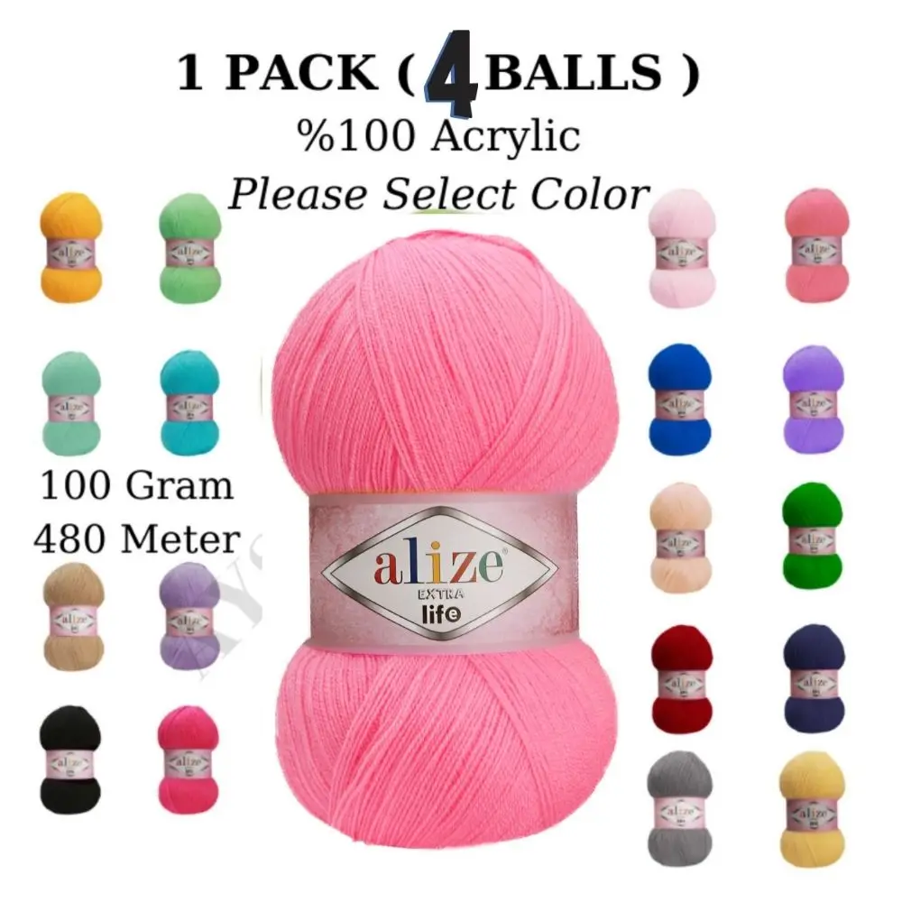 Thread 1 Pack ( 4 Balls ) Alize EXTRA LIFE Hand Knitting Yarn ( %100 Acrylic ) Fiber Yarn Crochet Tool Kit