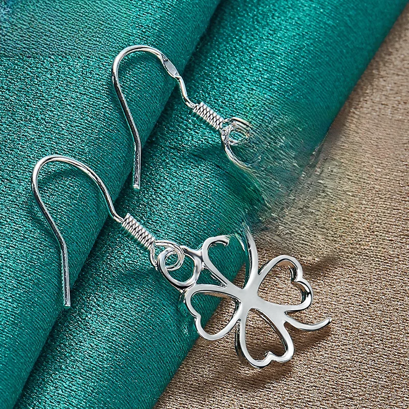 DOTEFFIL 925 Sterling Silver Hollow czterolistna koniczyna spadek kolczyki dla kobiety ślub zaręczyny Fashion Party Charm biżuteria — zdjęcie 2