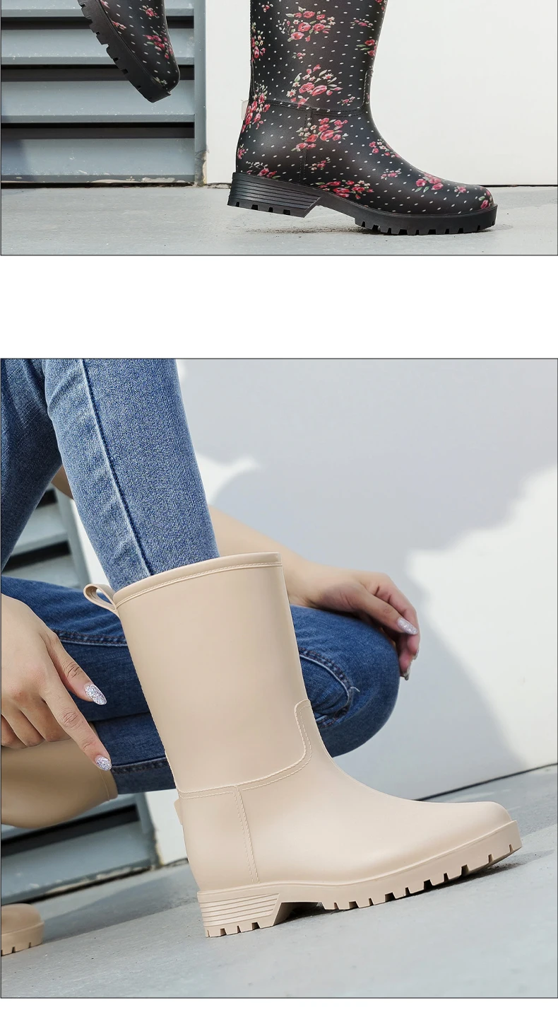 Damen-Regenstiefel mit Leopardenmuster, die bis zur Mitte der Wade reichen und rutschfest sind, einteilige, wasserdichte Gummistiefel aus PVC für den Außenbereich, Wasserschuhe zum Angeln, Regenstiefel für Gartenarbeiten, Wasserschuhe für den Garten. – Detail 16