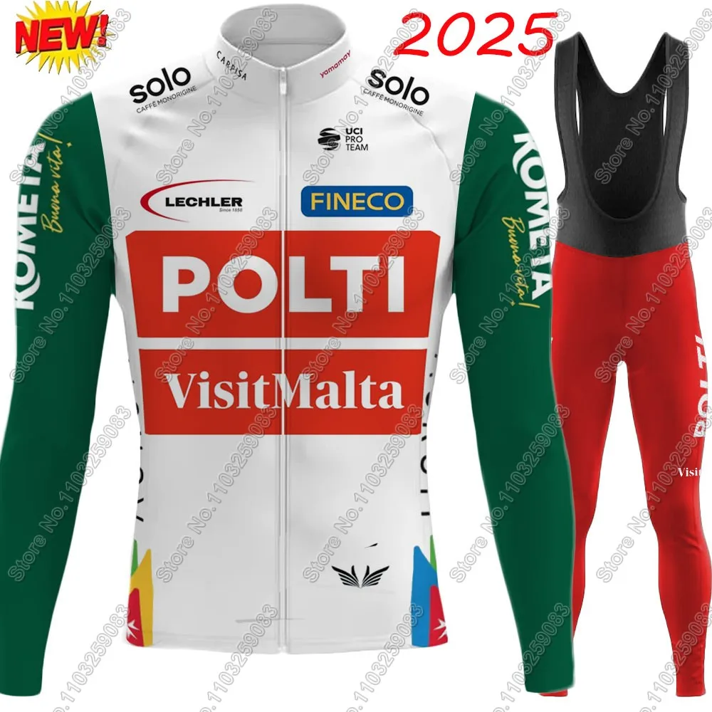 Polti Visitmalta 2025 Team Cycling Jersey Set Long Sleeve Kometa Italy Cycling Clothing Bike Thermal Jacket Suit Pants Bib MTB