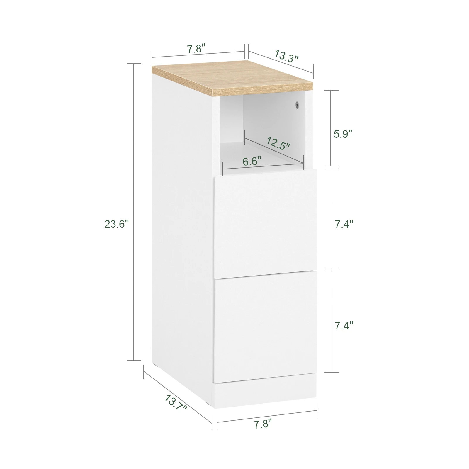 SoBuy FBT149-WN Nachttisch schmal mit 2 Schubladen und Ablage, Nachtkästchen für Schlafzimmer Weiß B20 x T35 x H60cm – Detail 2
