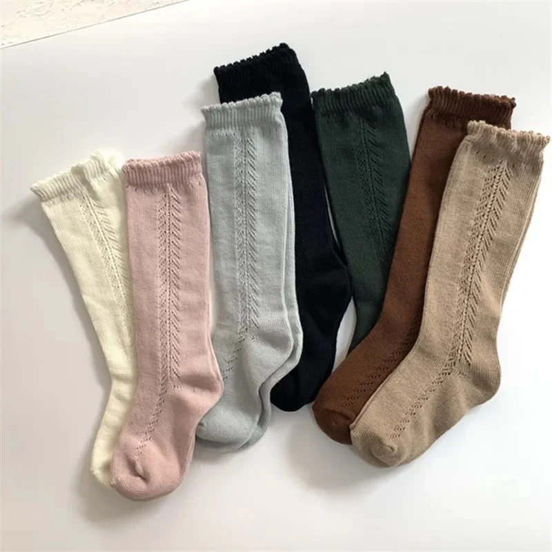 Chaussettes hautes classiques pour enfants, respirantes, en maille de coton doux, longues, ajourées, de haute qualité, pour bébés filles et garçons de 0 à 8 ans