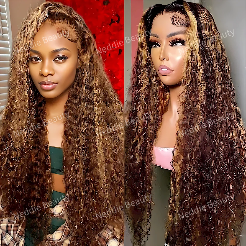 

30 40 Inch Highlight Colored Brazilian Lace Frontal Wigs 13x6 HD Transparent Curly Human Hair Deep Wave Chioce For Women Wig