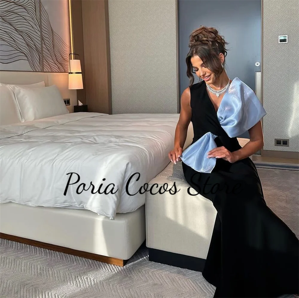 Customized Patchwork Prom Gown V-Neck Sleeveless A-line Ankle-Length Elegant Pleat Evening Party Dresses For Women فساتين للحفلا