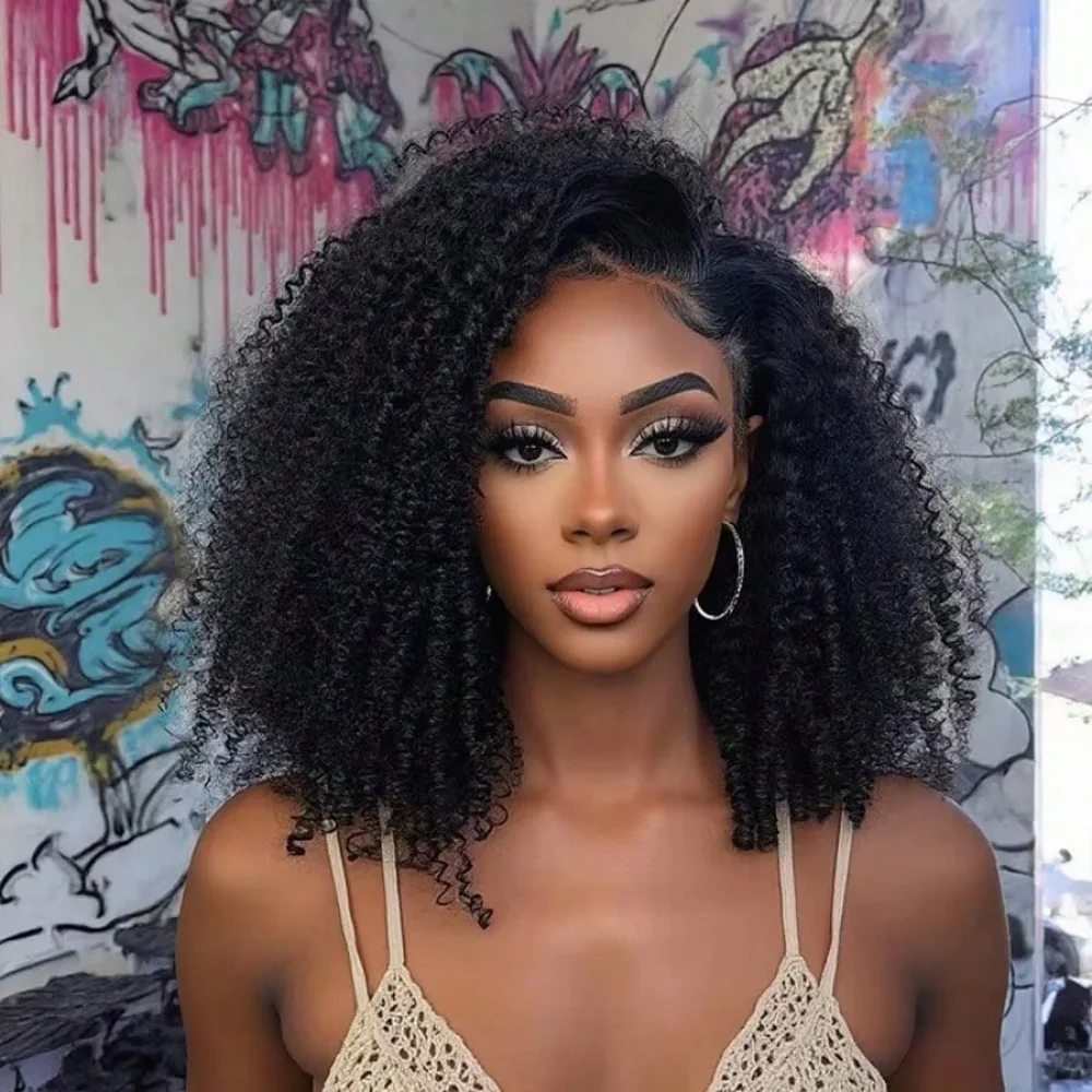 

Half Wig Human Hair Kinky Curly Glueless Wig Human Hair Ready To Wear 3 IN 1 Half Wig With Drawstring 180 Density Curly Half Wig