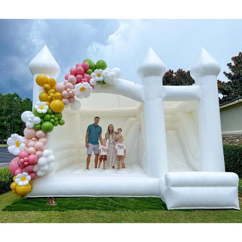 Wedding Bounce House with Side Slide White Party Entertaining Playground Children Adults 14x13x10ft Vast Inflatable Bouncer