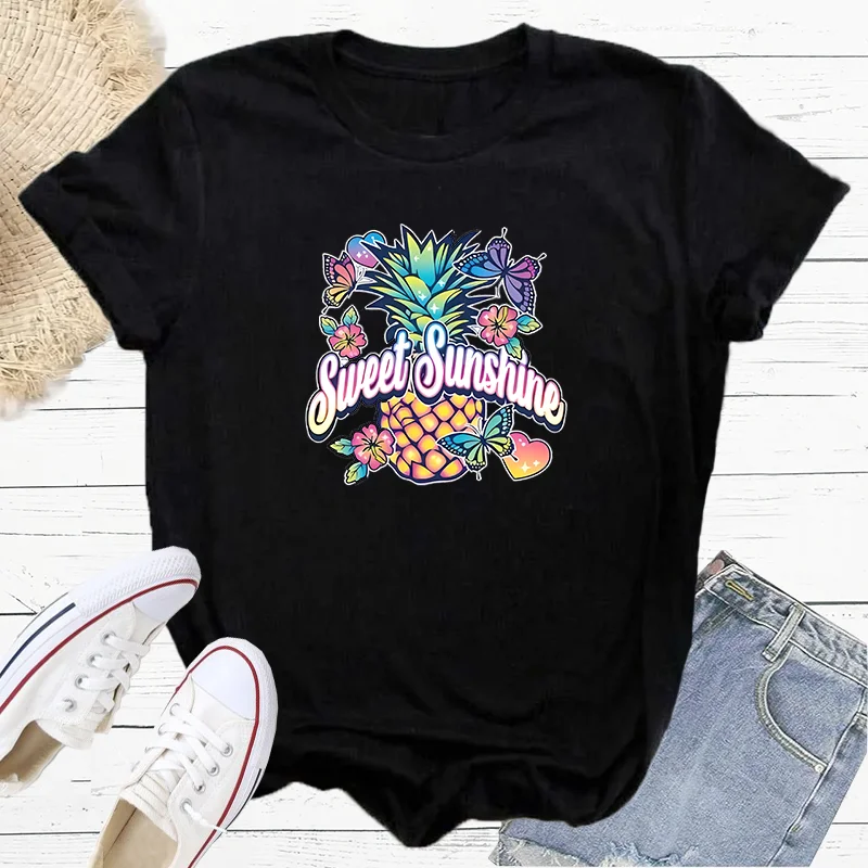 Sweet Sunshine Colorful Butterfly Pineapple Fashion Sports Women's T-Shirt Harajuku Graphic Clothing Women's Top,Drop Ship