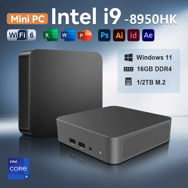 Mini PC Windows 11 Pro Intel Core i9-8950HK 16GB LPDDR4 1TB/2TB M.2 SSD WiFi 6 UHD grafica 1000Mbps BT5.2 Computer Desktop