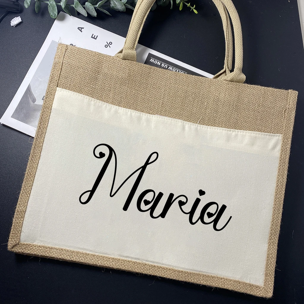 Personalised Name Burlap Tote Bags For Bridesmaid Tote Custom Bachelorette Party Girls Trip Gifts Canvas Jute Tote Shopper Bags