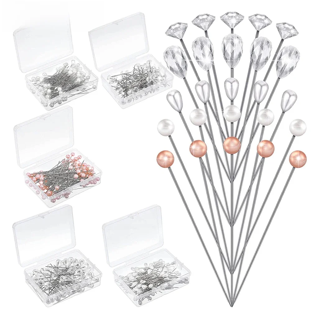 100PCS Bouquet Pins Perle Corsage Kristall Diamant Kopf Pins 65MM Gerade Kopf Pins für DIY Hochzeit Handwerk schmuck Dekoration