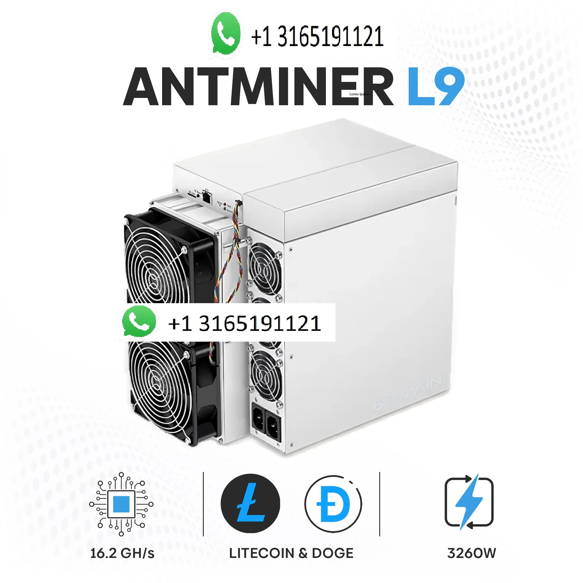 S. BUY WITH HAPPINESS BUY 10 AND GET 5 FREE NEW Bitmain Antminer L9 Litecoin & Dogecoin Miner 16.2Gh/s