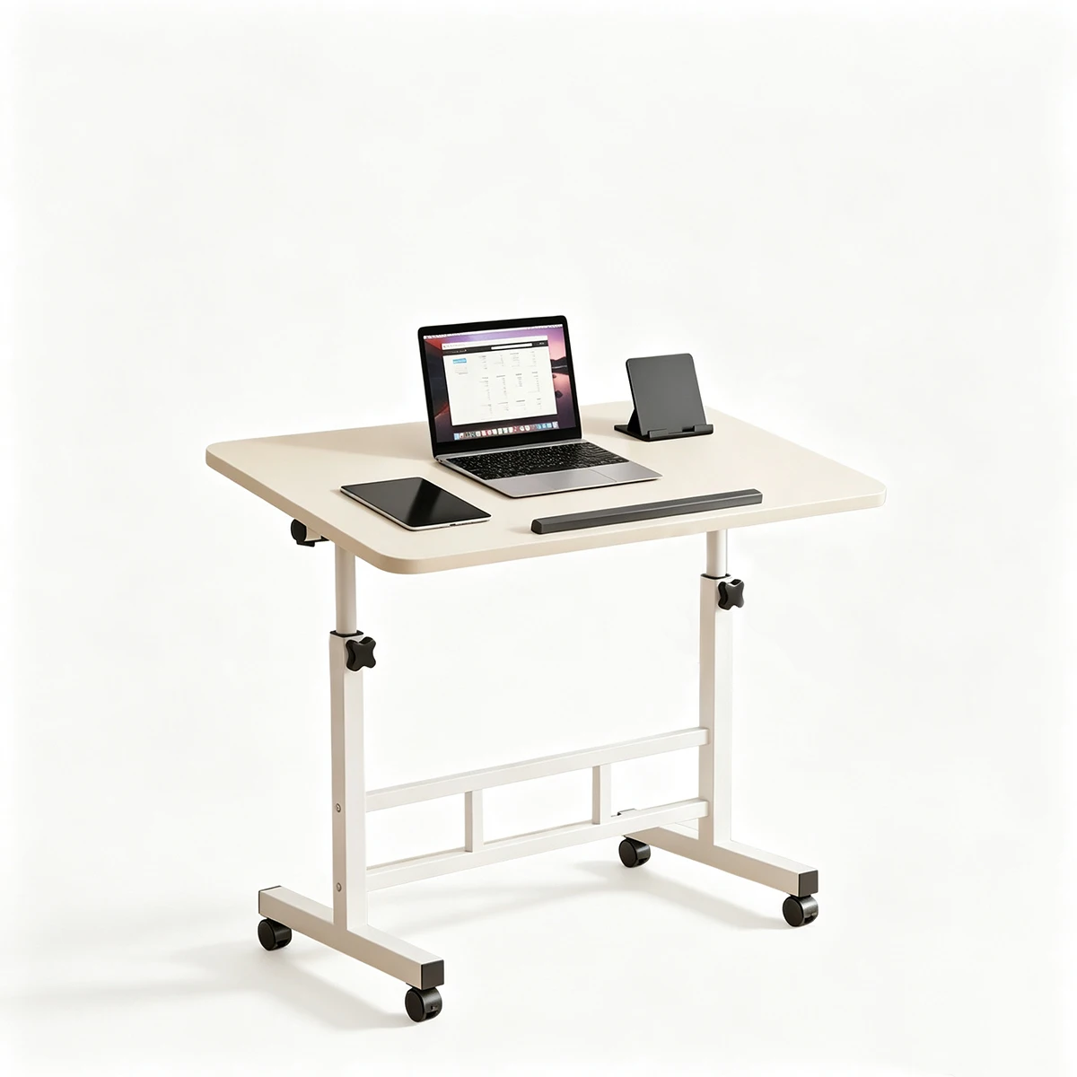 Höhenverstellbarer mobiler Schreibtisch: 180 °   Drehbarer Klappbarer Laptop-Tisch mit Rollen für Heim- und Schlafzimmer-Arbeitsplätze