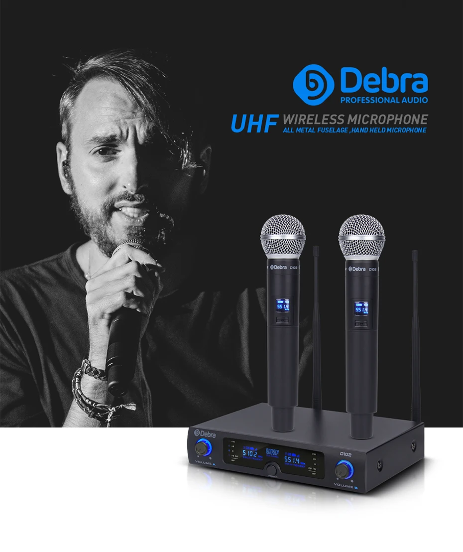 Amazing Sound!!! Debra D-102 UHF Wireless Dual Handheld Microphone Mic System for Perform Show Church speech Karaoke