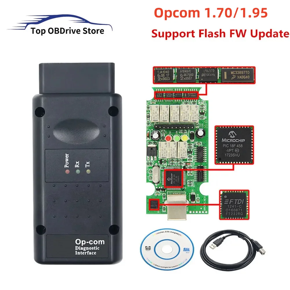 2024 Opcom 1.70/1.95 Flash Firmware Update CAN-BUS Code Reader For Opel OBD2 Car Diagnostic Scanner Op Com with Real PIC18f458