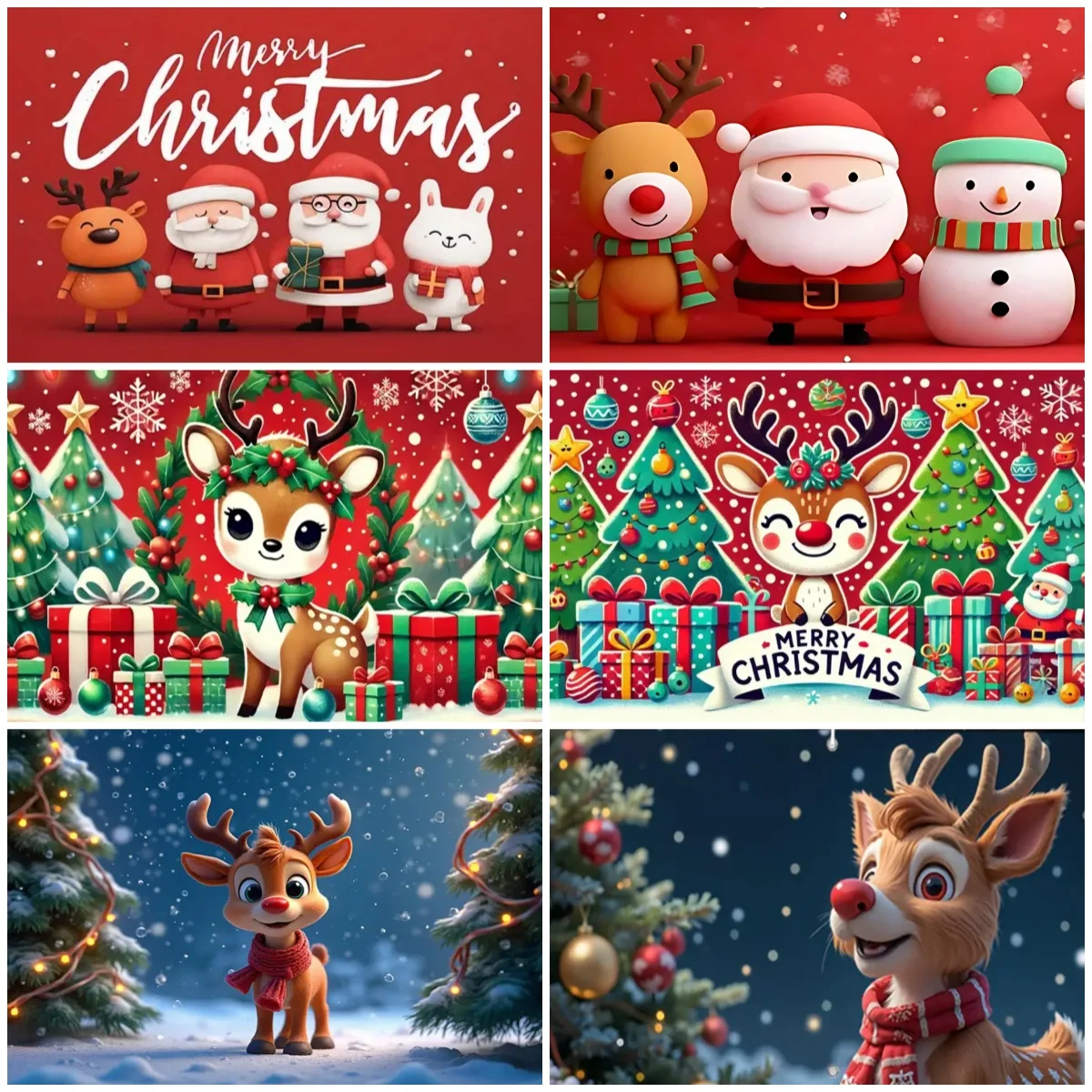 

Happy Christmas Party Themed Backdrop Winter Lovely Reindeer Santa Claus Decoration Banner Supplies Photography Background Props