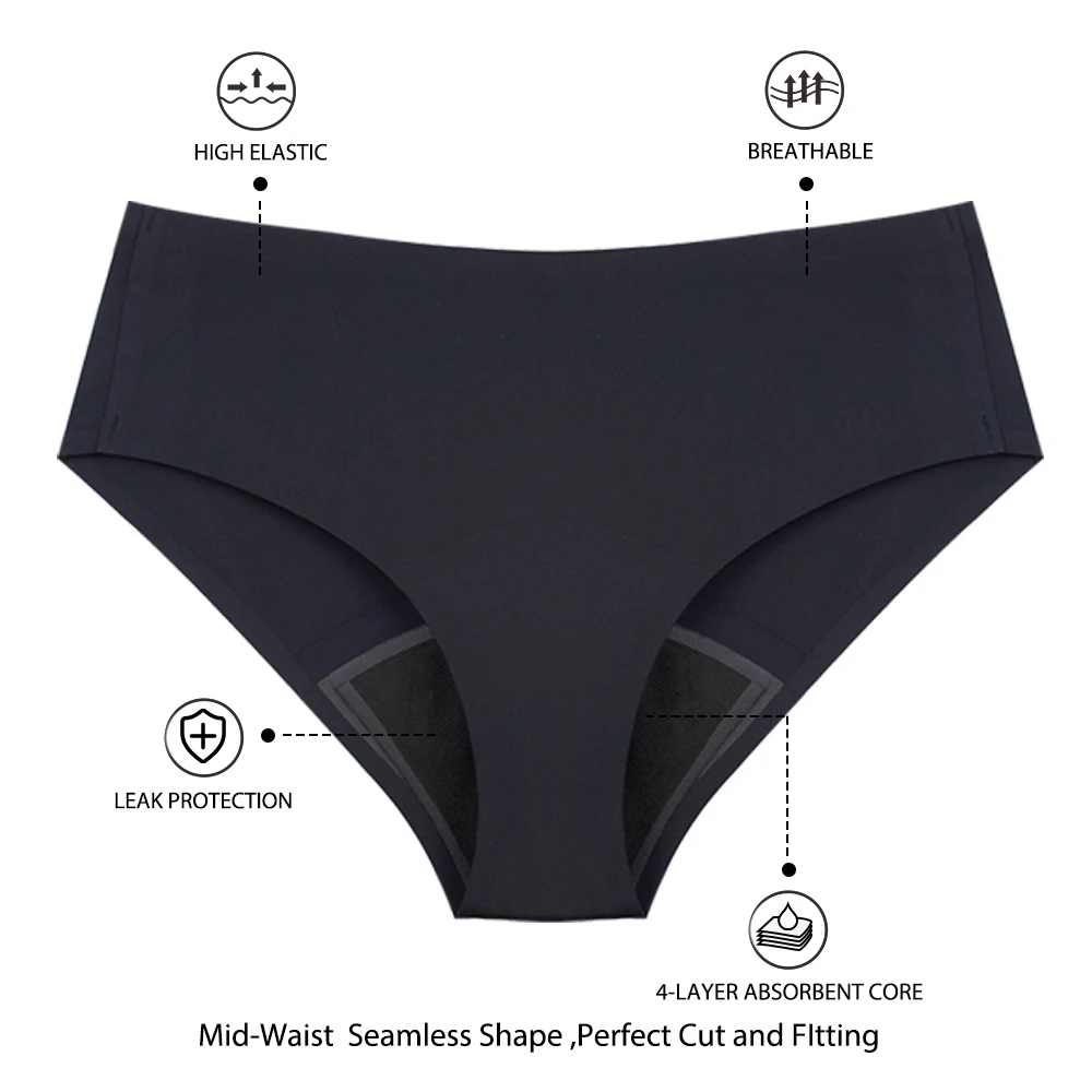 Menstrual Panties Women Seamless Panties for Period 4 Layer Absorbent Leak proof Menstrual Panties Briefs Panties for Monthly