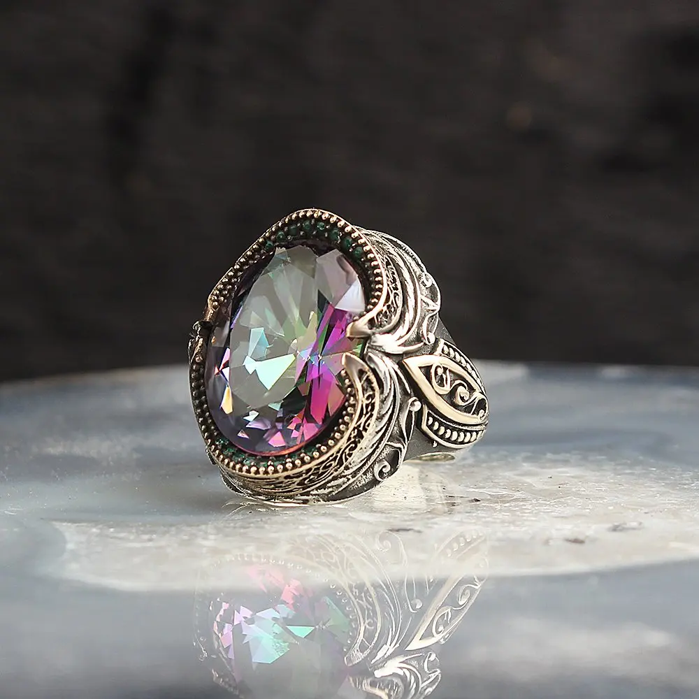 

Mystic Topaz 925 Sterling Silver Men 'S Ring, Free Shipping, Vintage, Turkish Style, Dropshipping, fashion Jewelry, Trendy Accessories