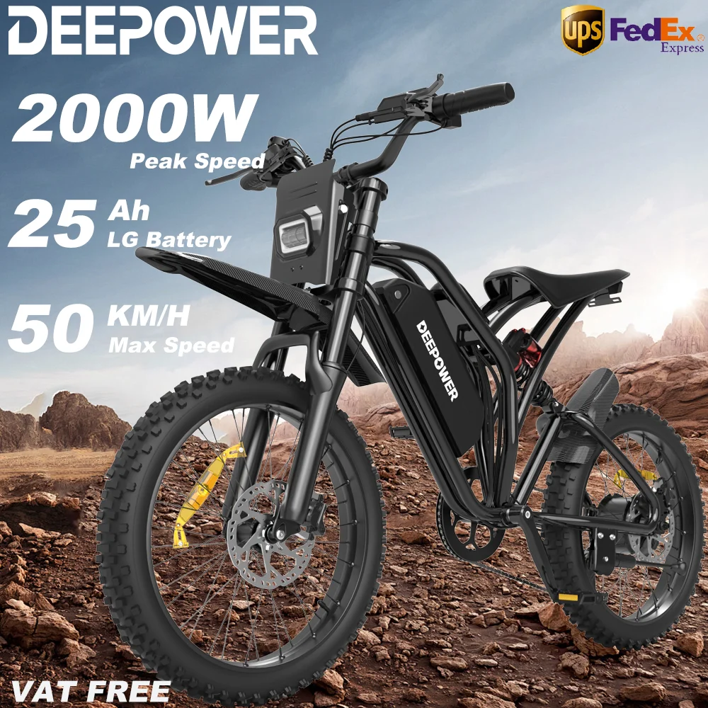 Vélo électrique DEEPOWER S21 2000W 48V 25AH Vélo électrique pour adultes Freins hydrauliques intelligents LCD 17 pouces Tout-terrain Vélo électrique hors route