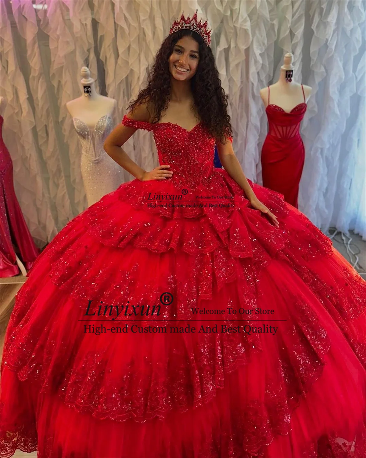 Customized Ball Gowns Quinceanera Dress Lace Appliques Beads Birthday Sweet 16 Gowns Mexican Off Shoulder Vestidos De 15 Anos