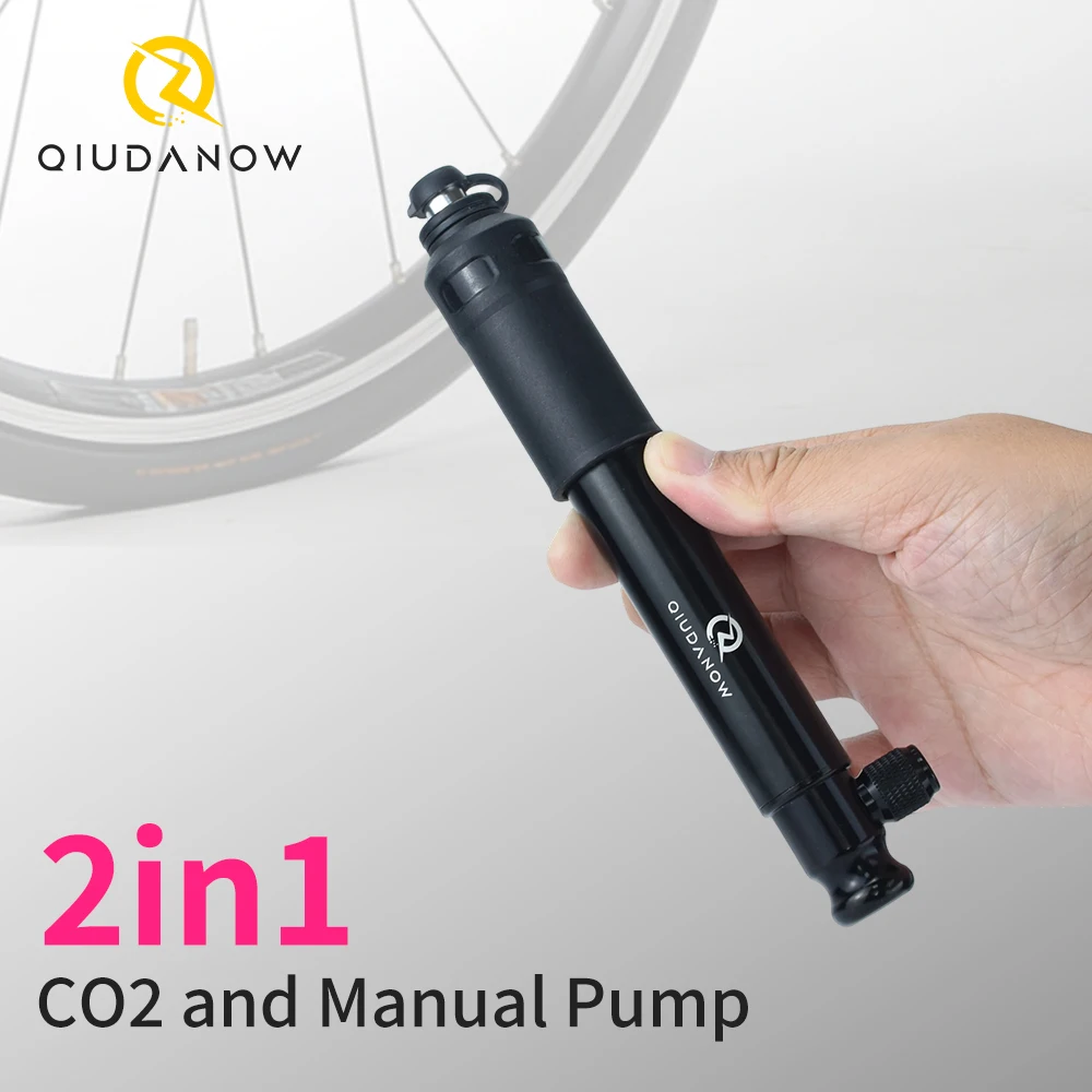 QIUDANOW Tragbare Mini-Fahrradpumpe, 2-in-1-Handbuch und CO2-Inflator mit Schlauch, 110 PSI, Hochdruck für Presta Schrader-Ventil-Fahrräder