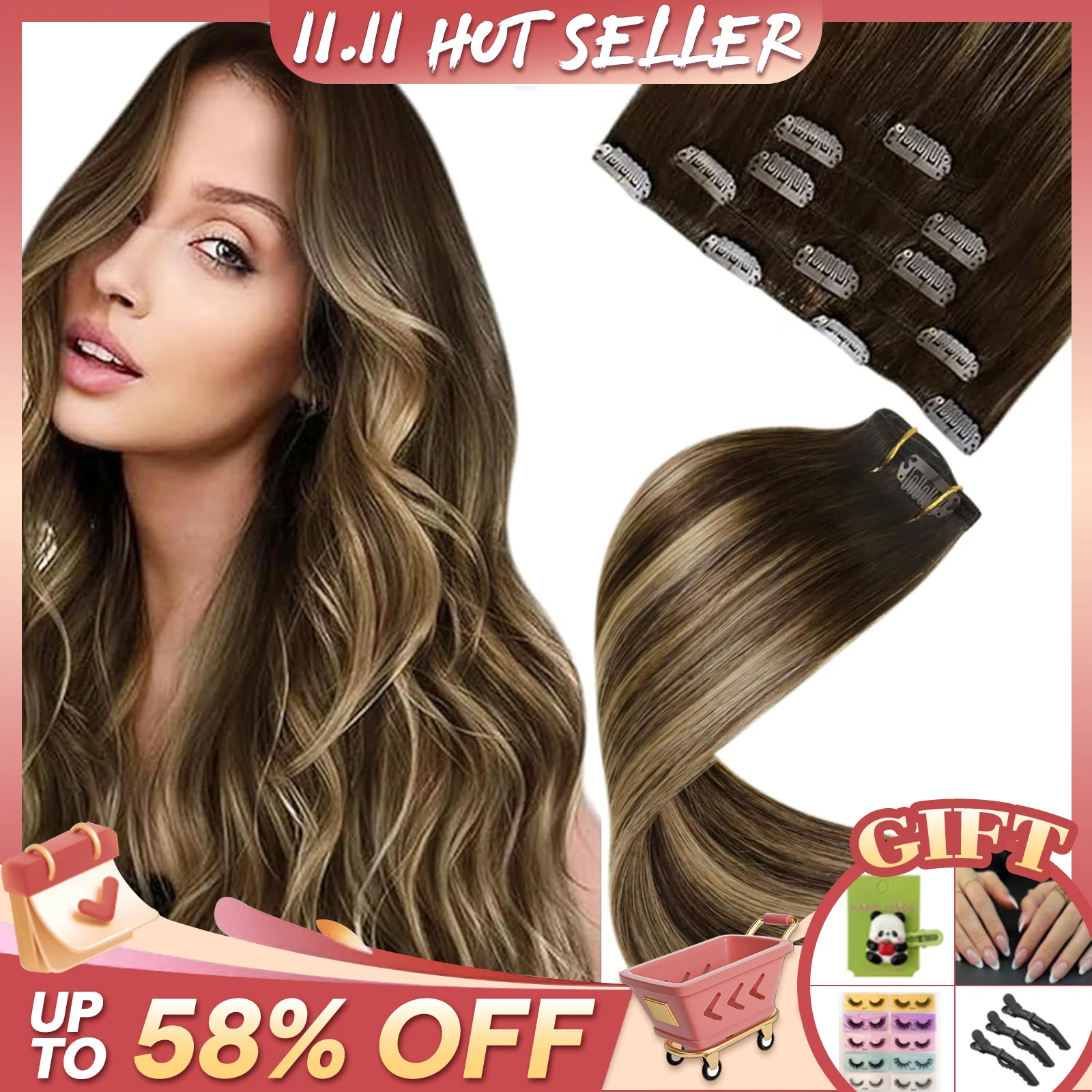 

LaaVoo Clip in Hair Extensions 100% Real Human Hair Natural Straight Real Remy Double Weft Clip in Extensions Full Head 80G&105G