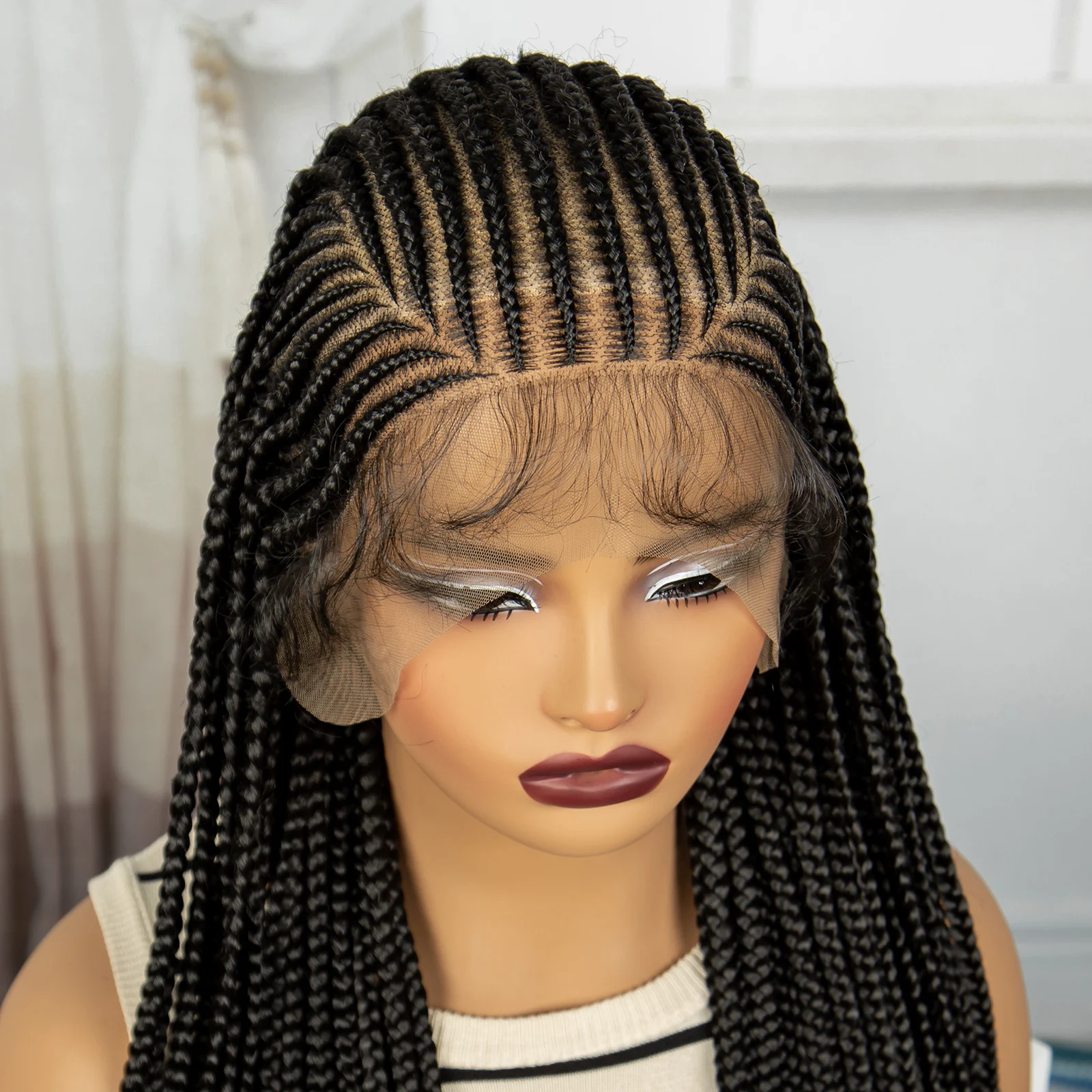 Cornrow Braided Wigs Synthetic Handmade Full Lace Braided Wigs Natural Knotless Braided Lace Wig with Baby Hair For Black Women